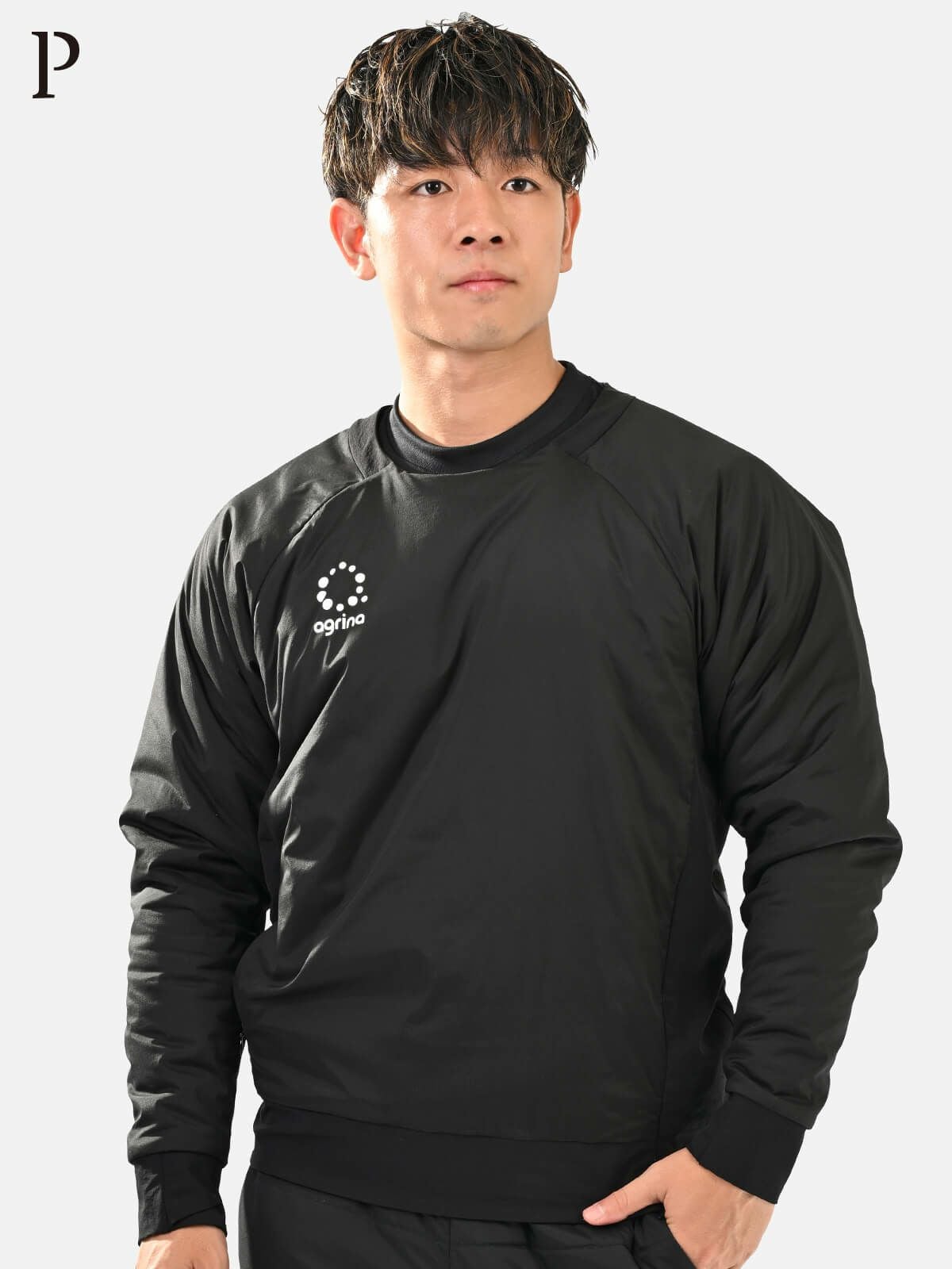 Premiumエヴィハイブリット中綿ウィンドブレーカークルートップ Black