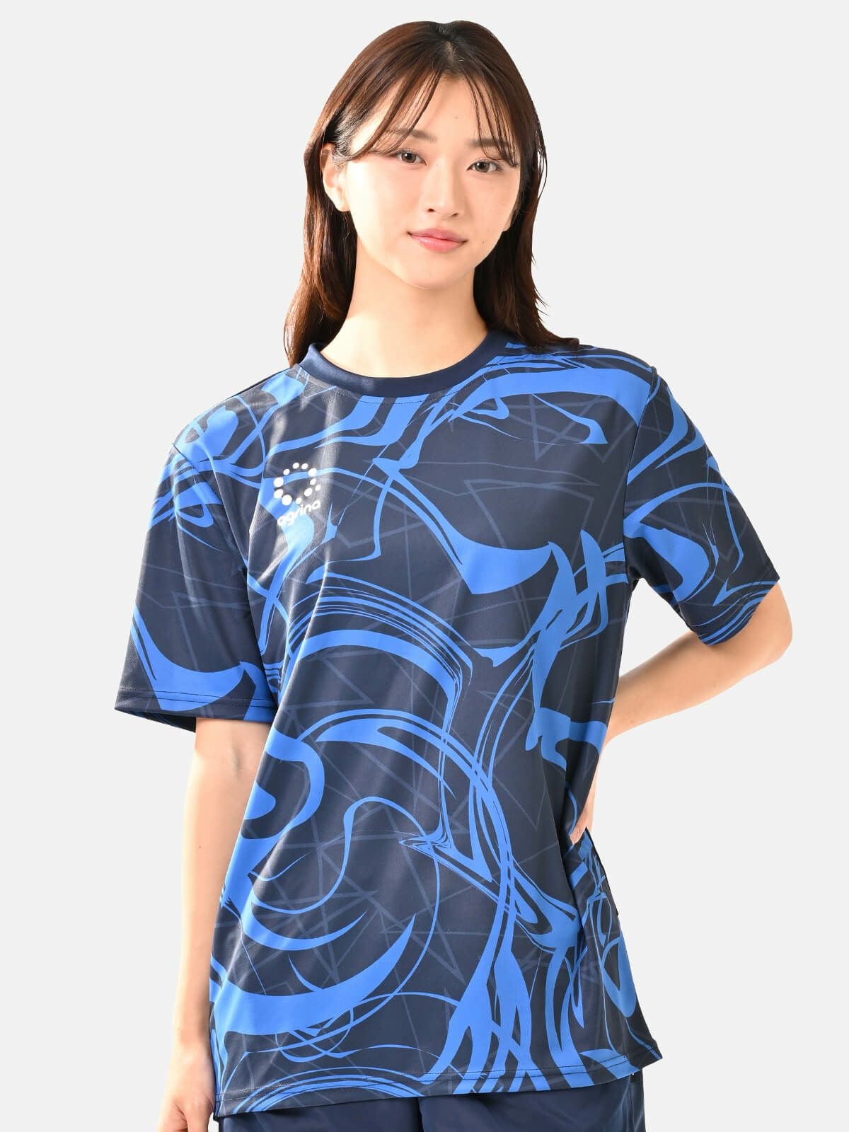 ジオメトリックUVプロテクトドライテックシャツ ag-0851 Navy