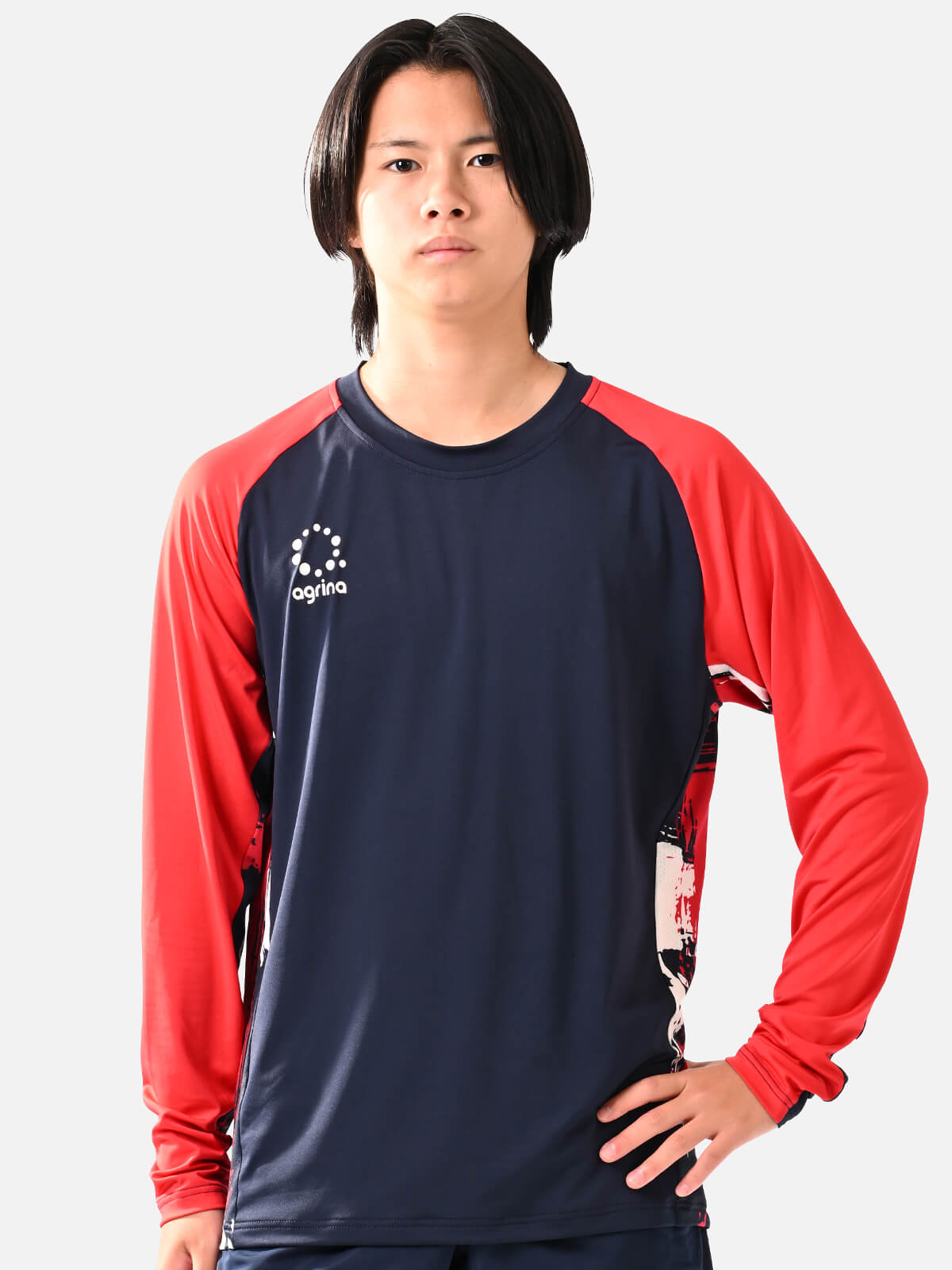 アクティブチェックロングスリーブプラクティスシャツ ag-0908 Navy x Red